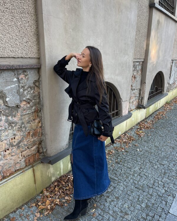 Ilgas tiesus džinsinis sijonas