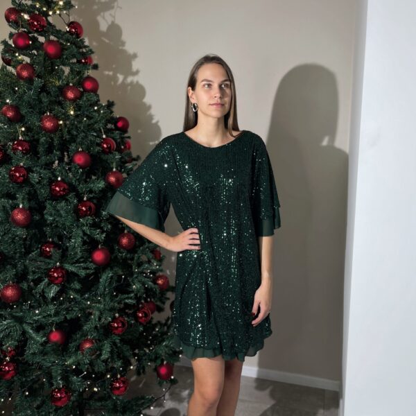 Žaliai žėrinti trumpa universali suknelė