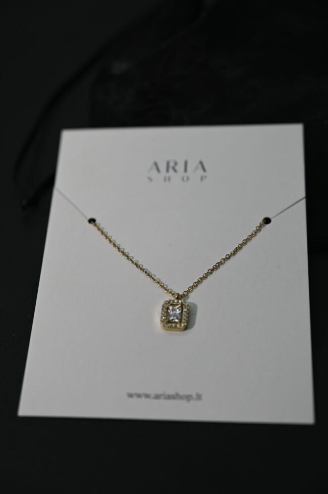 Vienguba grandinėlė su stačiakampiu pakabuku ir viduryje akutėmis “Gold” - Image 3
