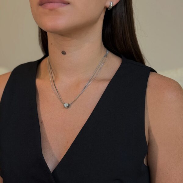 Dviguba grandinėlė su skaidriu pakabuku “Silver”