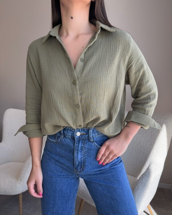 Muslino marškiniai chaki spalva