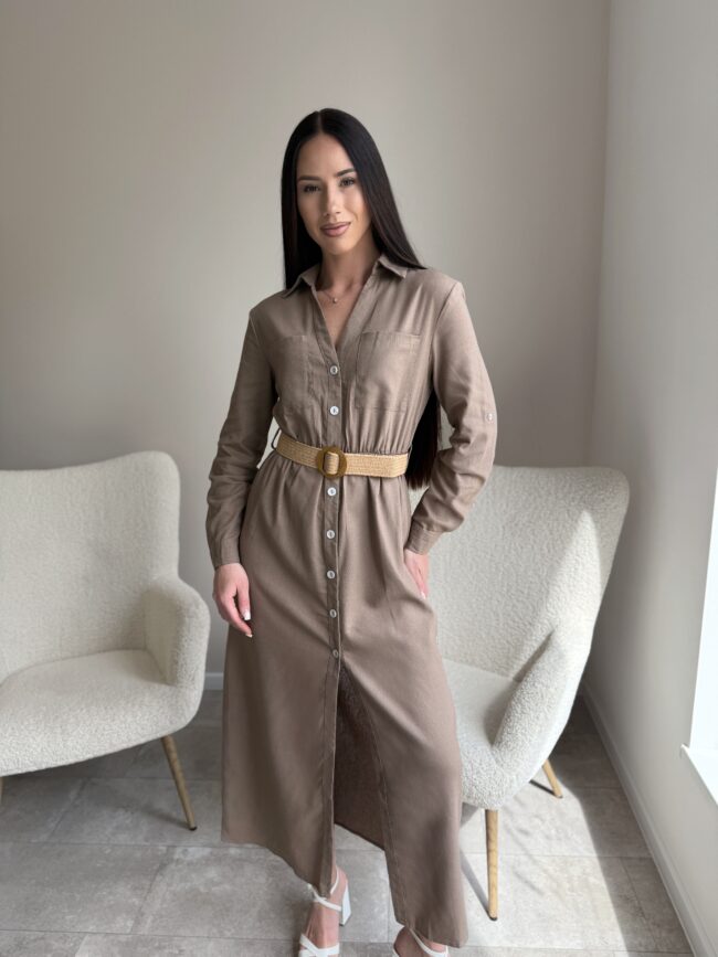 Ilga kreminė suknelė su dirželiu - Image 3