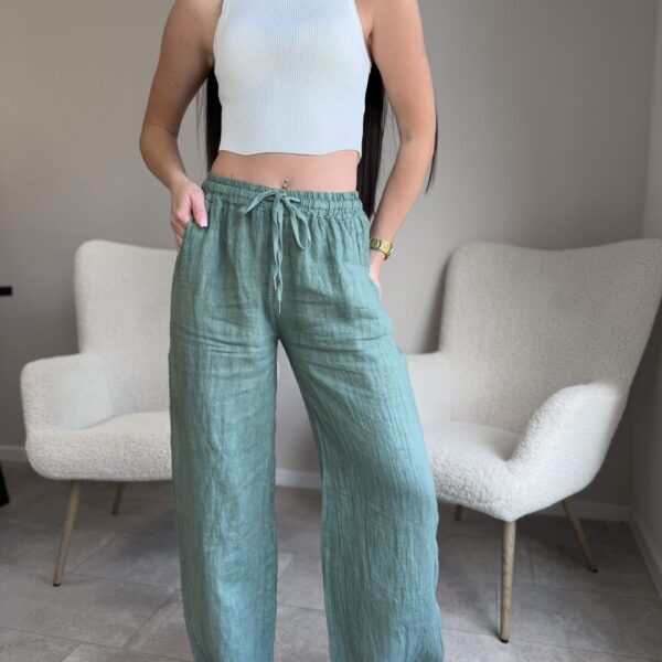 Kelnės chaki spalvos 100% linas