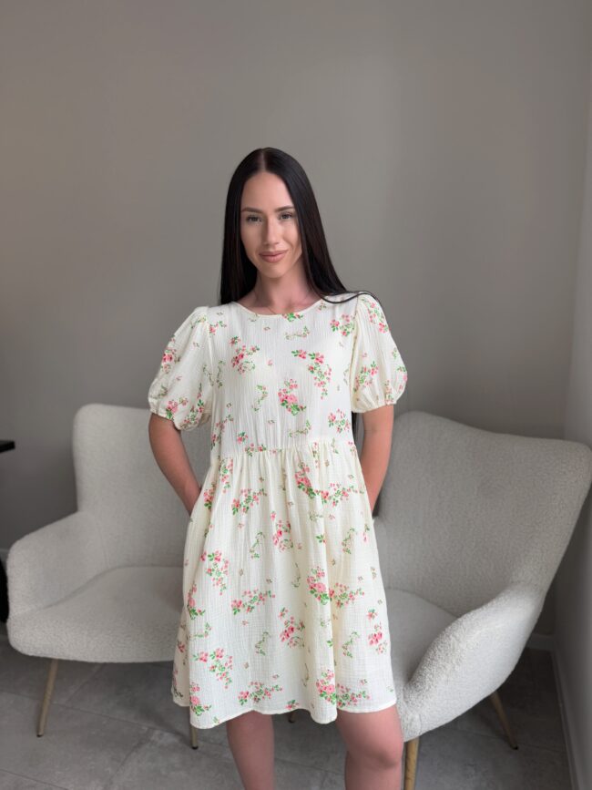 Muslino suknele Beige su kaspinais