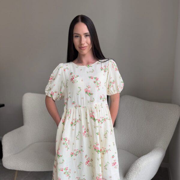 Muslino suknele Beige su kaspinais