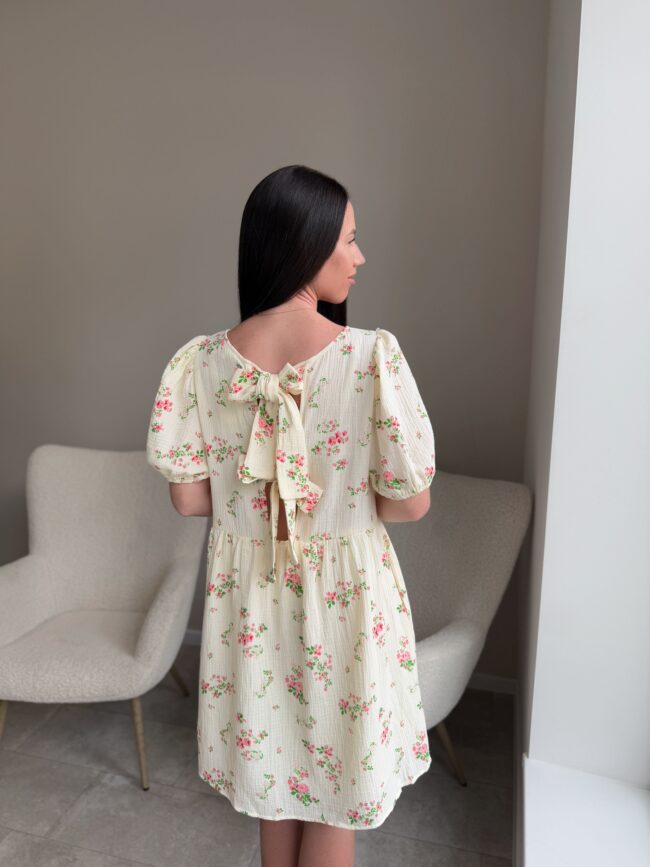 Muslino suknele Beige su kaspinais - Image 3