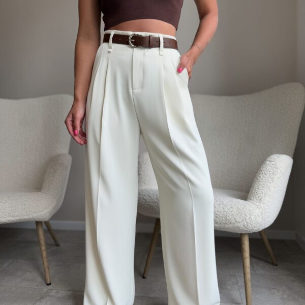 Klasikinės kelnės su rudu diržu Beige