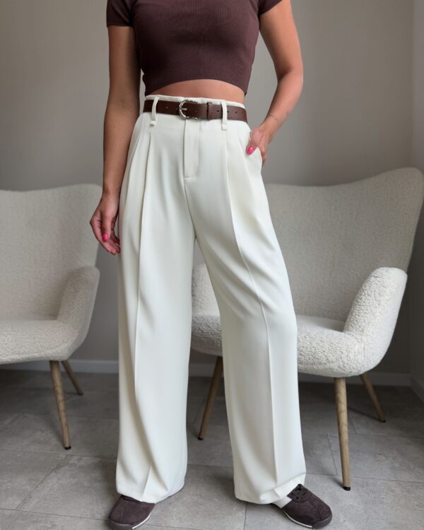 Klasikinės kelnės su rudu diržu Beige