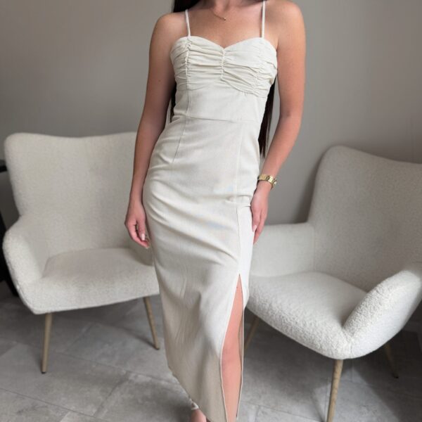 Beige suknelė atvira nugara Fronce