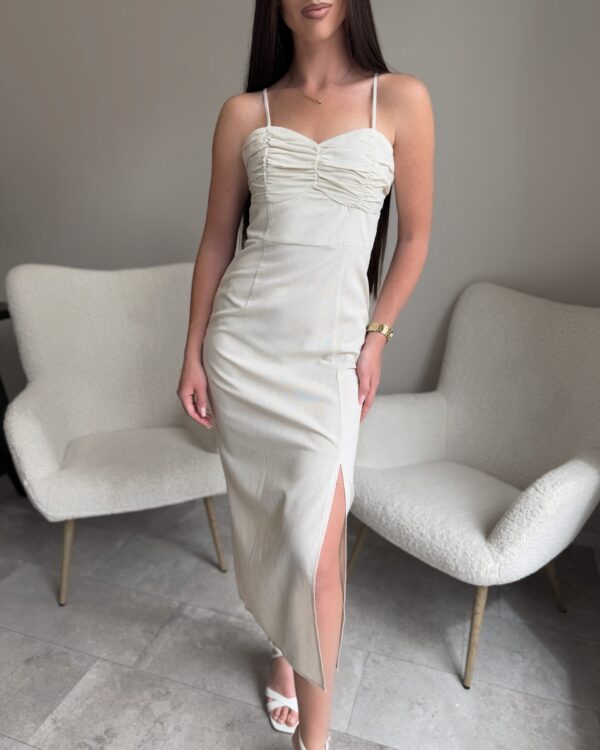 Beige suknelė atvira nugara Fronce