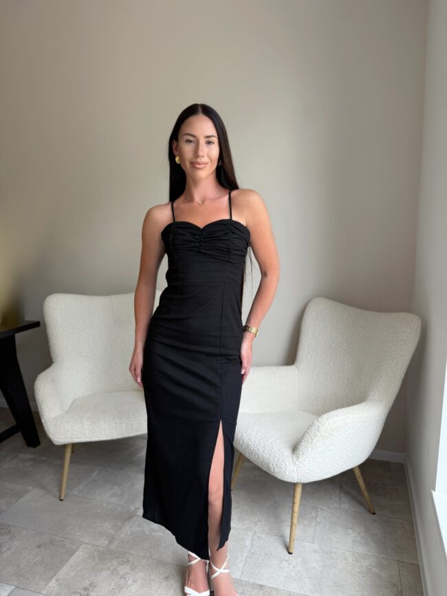 Juoda suknelė atvira nugara Fronce