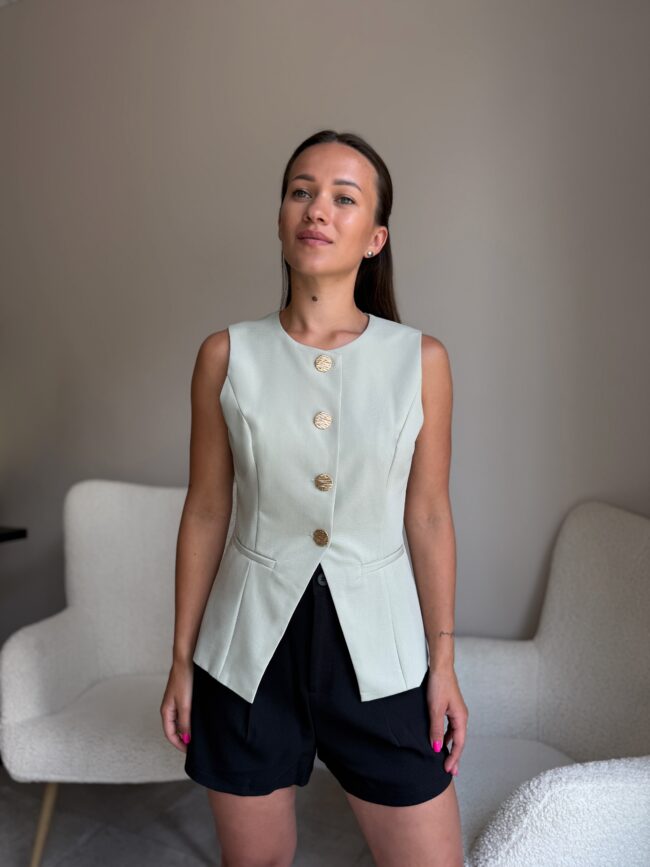 Klasikinė liemenė išskirtinėmis sagomis Žalia pastelinė spalva - Image 3