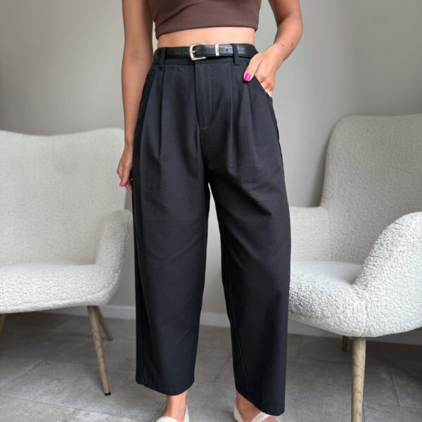 Klasikinės plačios cropped kelnės su diržu