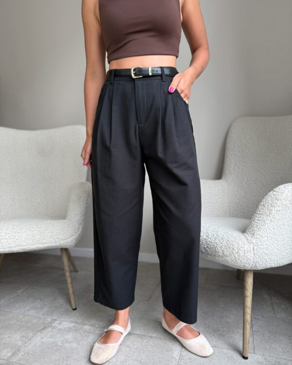 Klasikinės plačios cropped kelnės su diržu