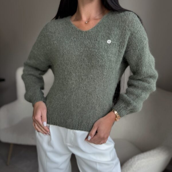 Megztinis ilgomis rankovėmis Chaki su alpaka ir vilna