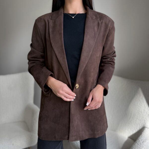 Zomšinis tamsiai rudas švarkas