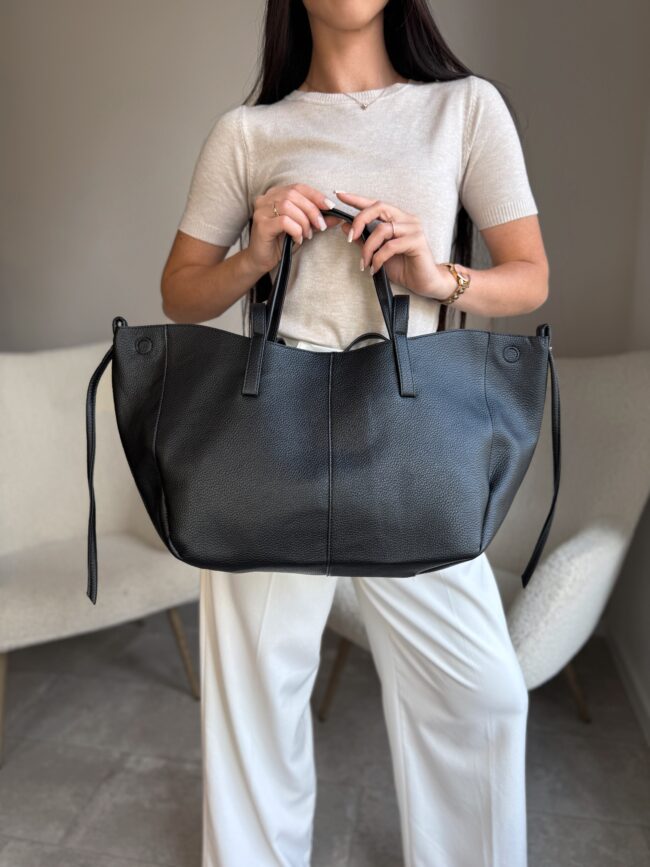 Elegantiška juoda shopper tipo rankinė