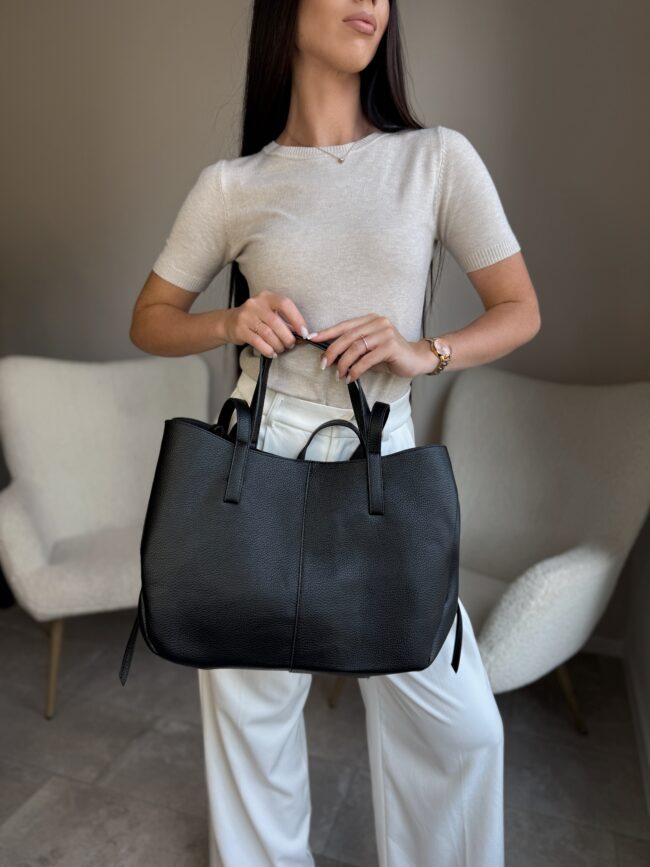 Elegantiška juoda shopper tipo rankinė - Image 3