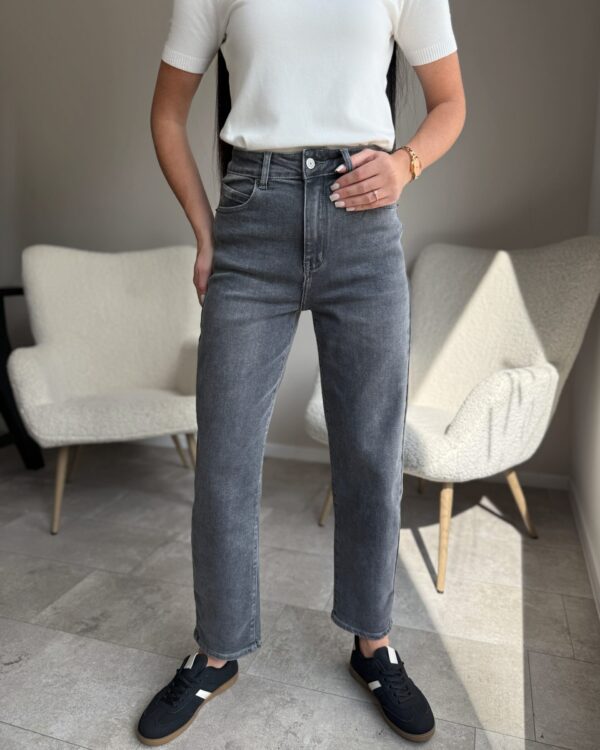 Mom Fit labai tamprūs pilki džinsai