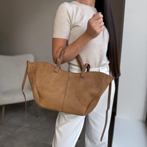 Zomšinė ruda shopper tipo rankinė