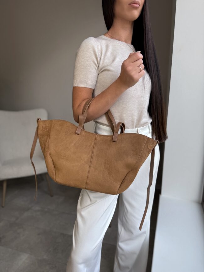 Zomšinė ruda shopper tipo rankinė