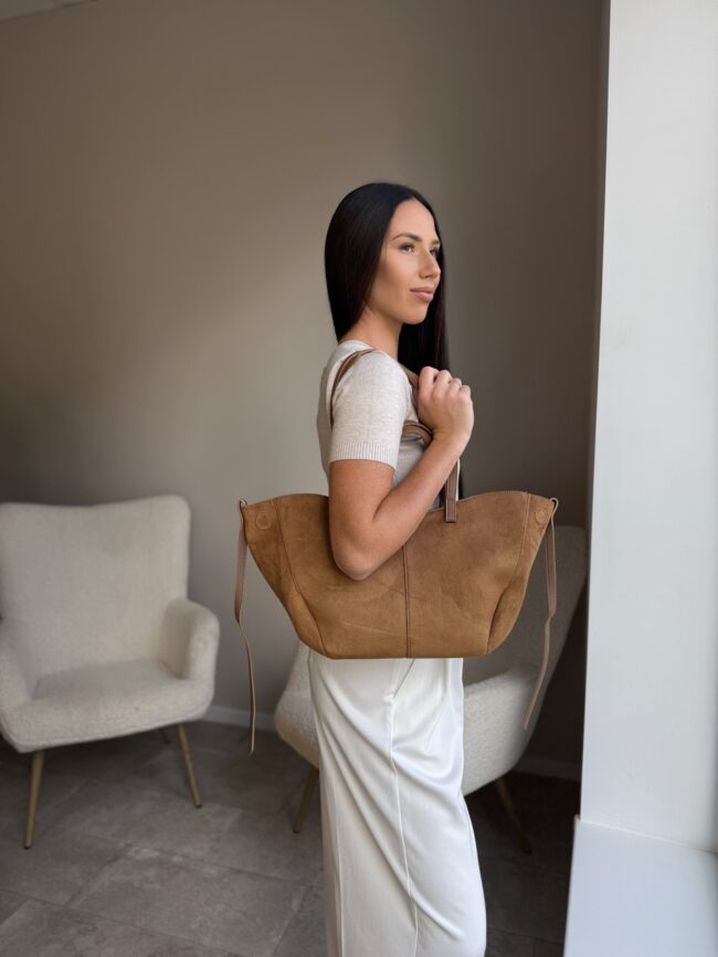 Zomšinė ruda shopper tipo rankinė - Image 2