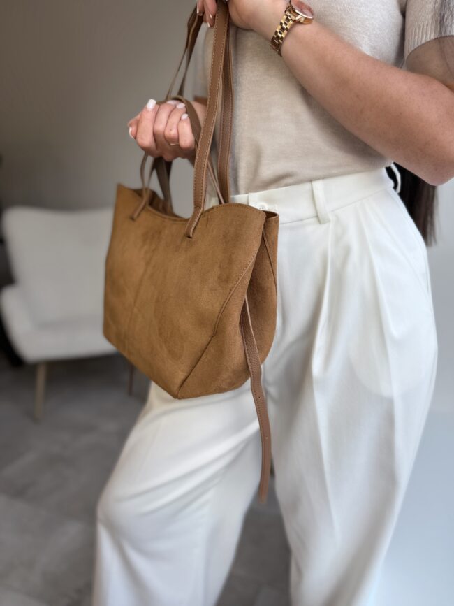 Zomšinė ruda shopper tipo rankinė - Image 3