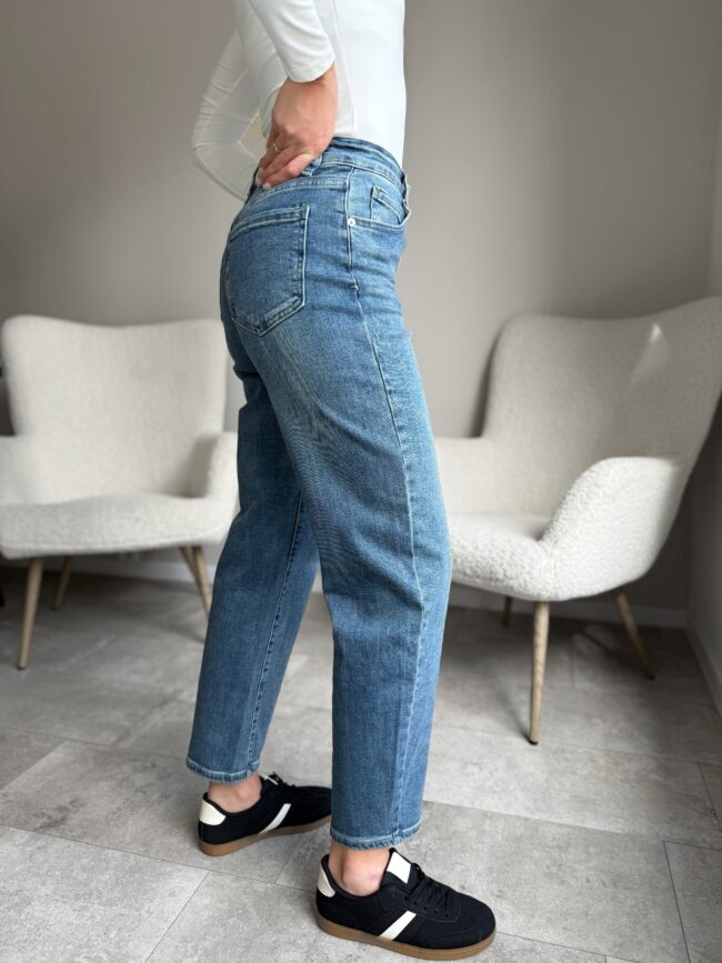 Mom Fit tamprūs mėlyni džinsai aukštas liemuo - Image 2