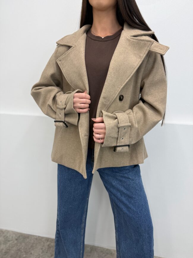 Trumpas Beige paltas - Image 2