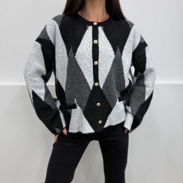 Universalaus dydžio megztinis su rombais Grey