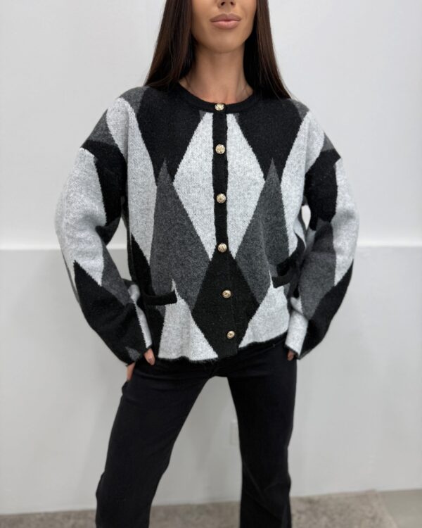 Universalaus dydžio megztinis su rombais Grey