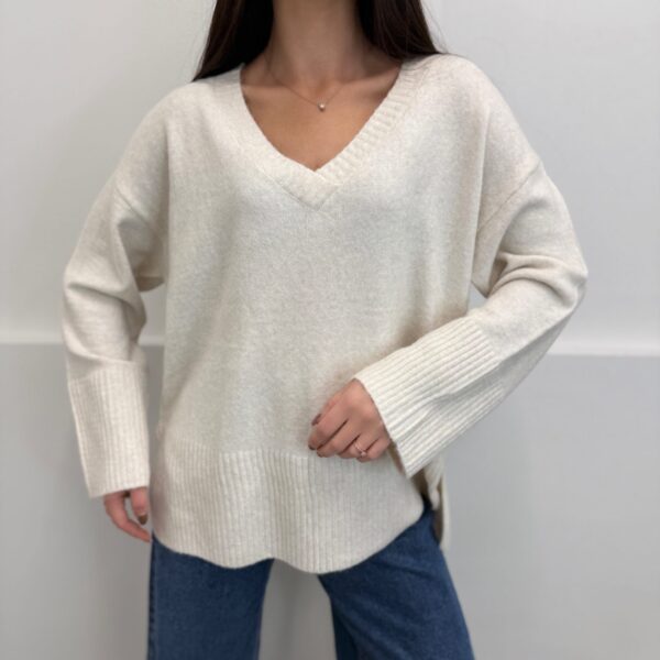 Universalus megztinis V formos iškirptė Beige