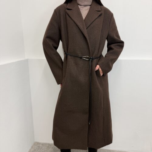 Rudas ilgas paltas su dirželiu