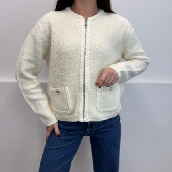 Teddy megztinis Beige su užtrauktuku