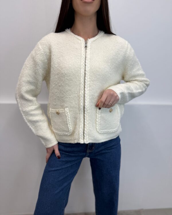 Teddy megztinis Beige su užtrauktuku