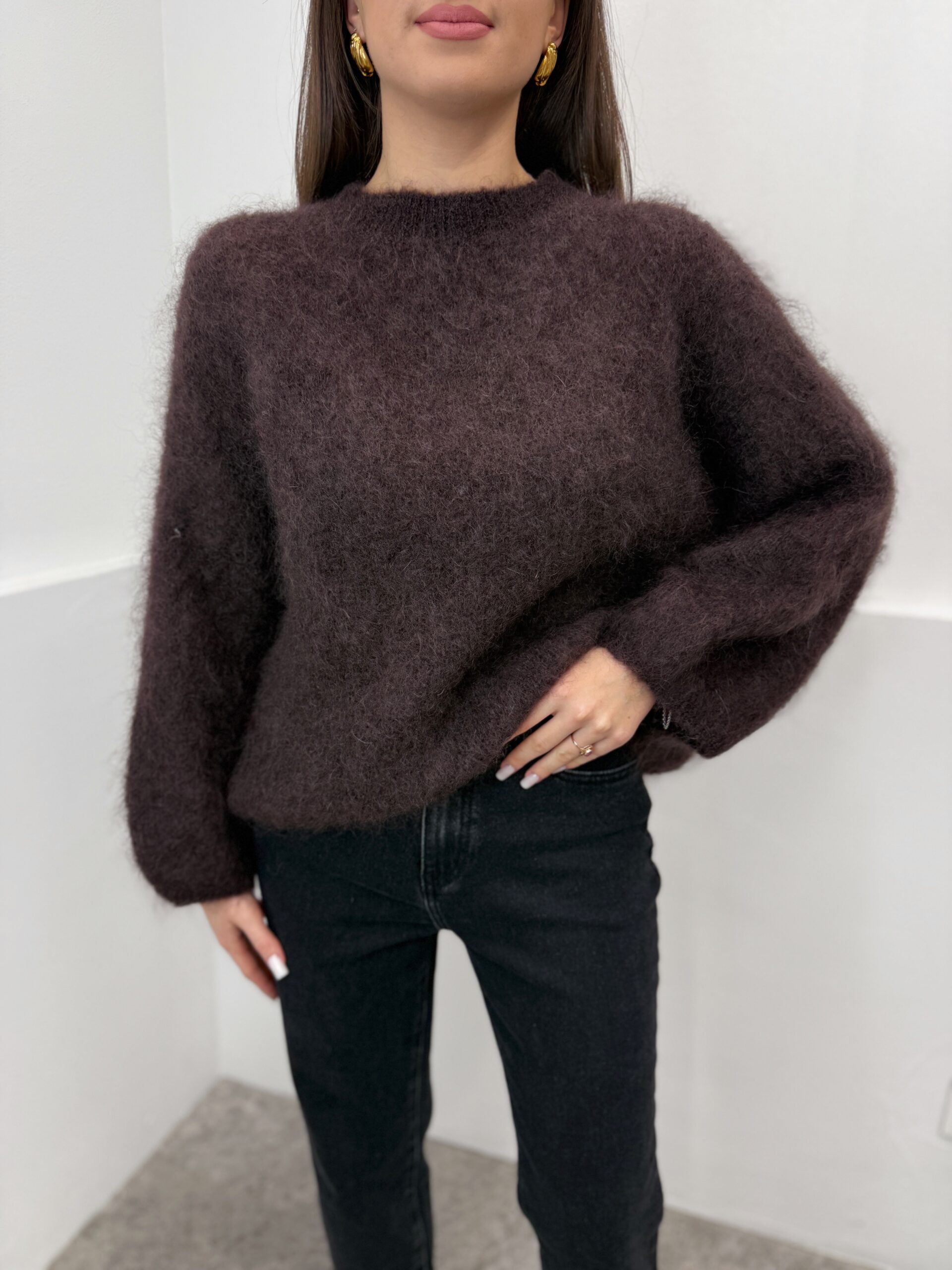 Rudos spalvos megztinis 80% Kid Mohair