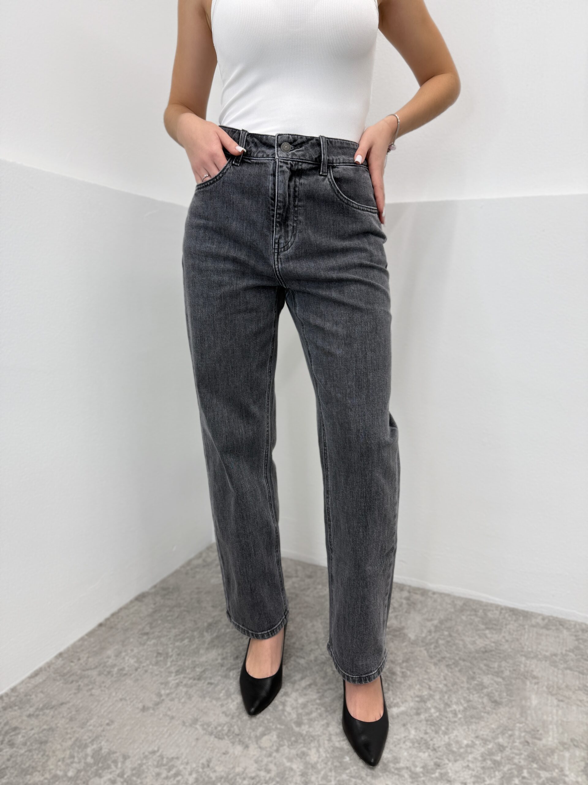 Džinsai tamsiai pilki Short Grey - Image 2