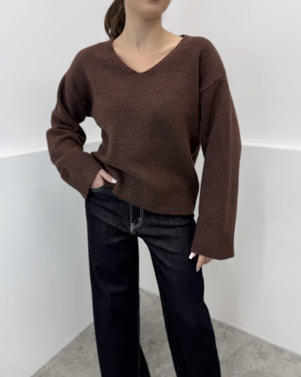 Megztinis Rudas su vilna V formos iškirpte