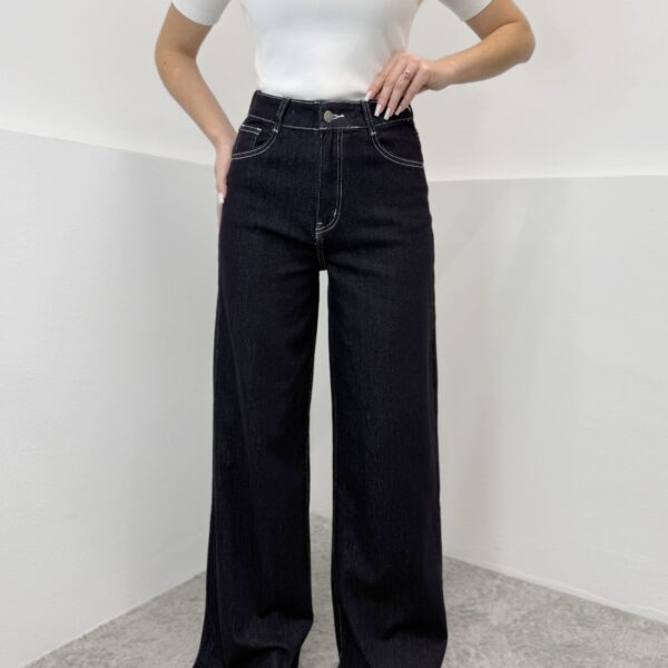 Wide tamprūs labai tamsiai mėlyni džinsai aukštas liemuo