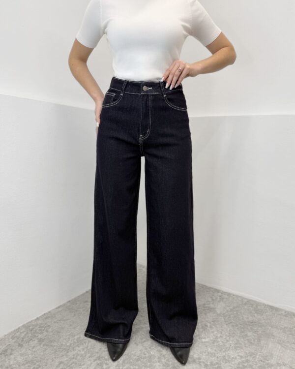 Wide tamprūs labai tamsiai mėlyni džinsai aukštas liemuo