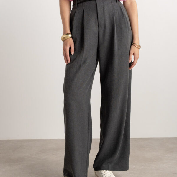 Klasikinės pilkos kelnės su diržu