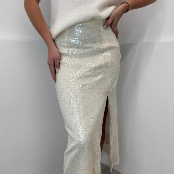 Midi Beige žėrintis sijonas