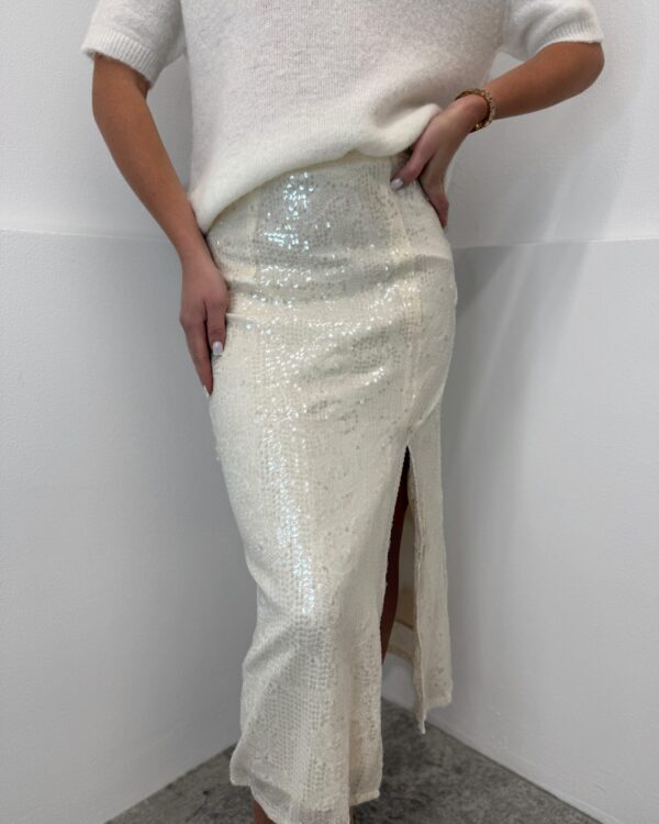 Midi Beige žėrintis sijonas