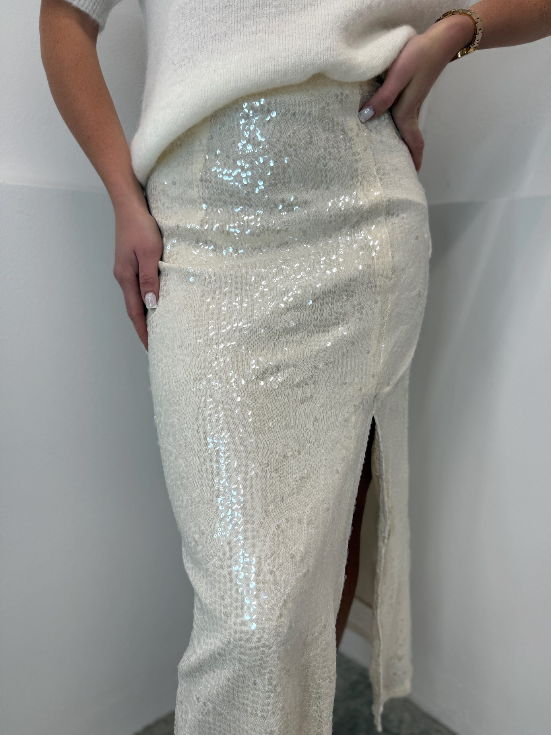 Midi Beige žėrintis sijonas - Image 2