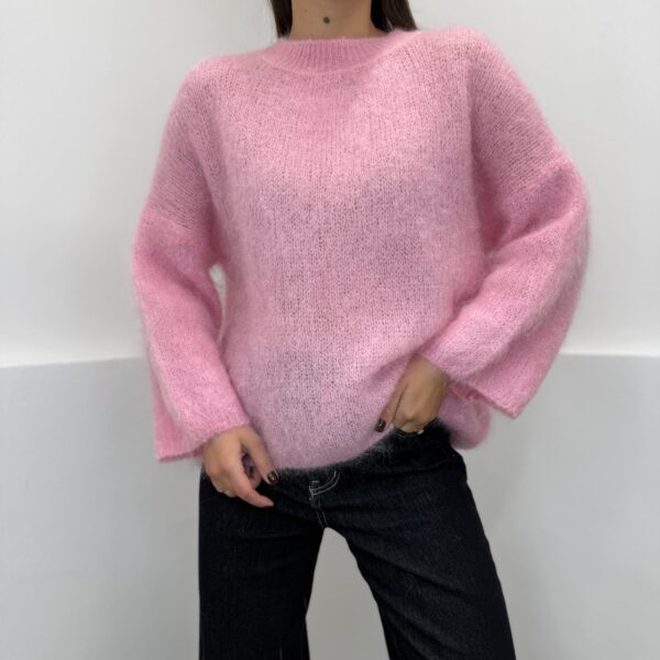 Rožinės spalvos megztinis 80% Kid Mohair