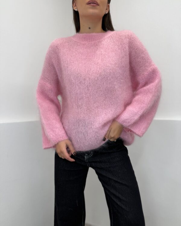 Rožinės spalvos megztinis 80% Kid Mohair