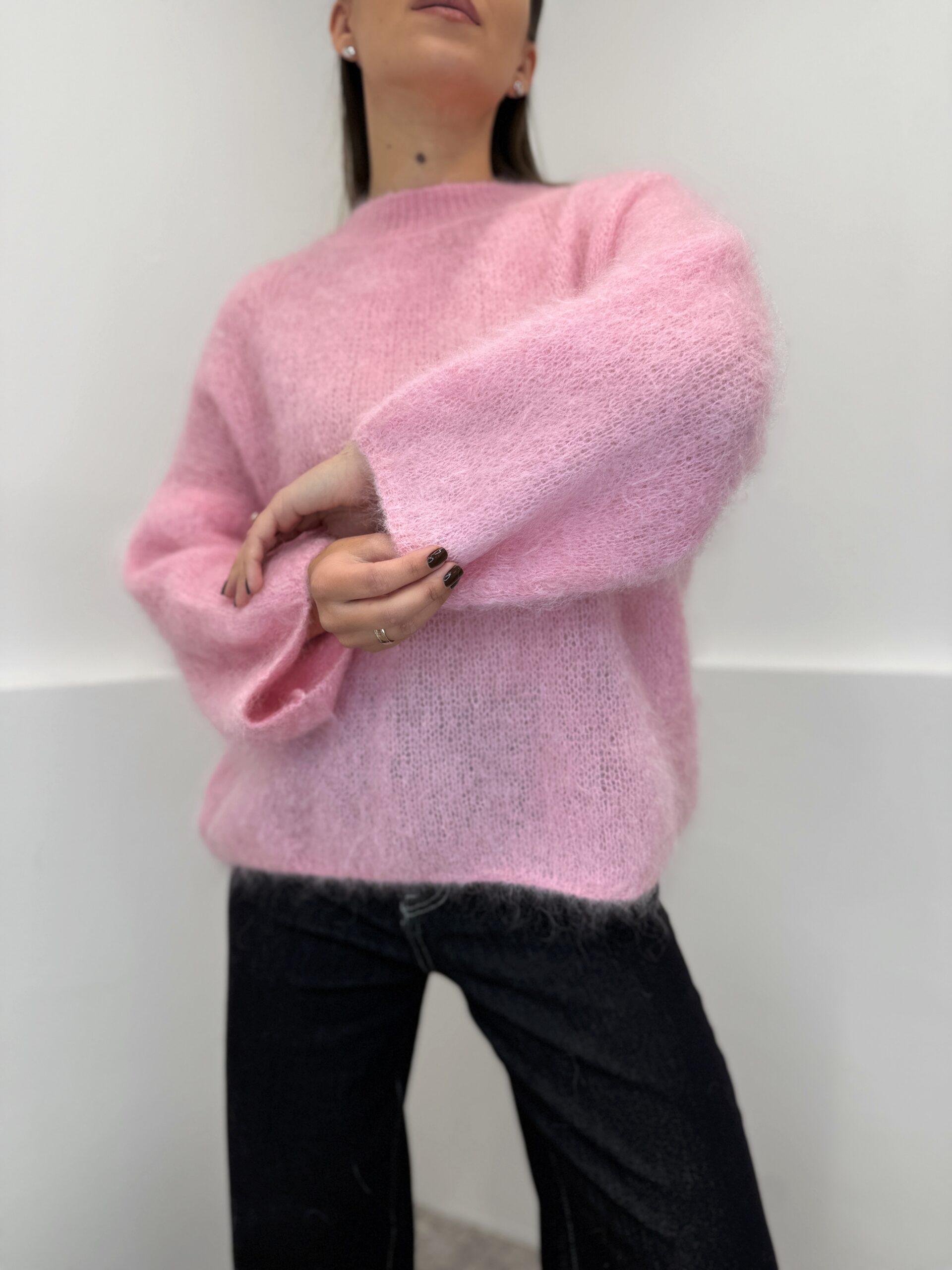 Rožinės spalvos megztinis 80% Kid Mohair - Image 2