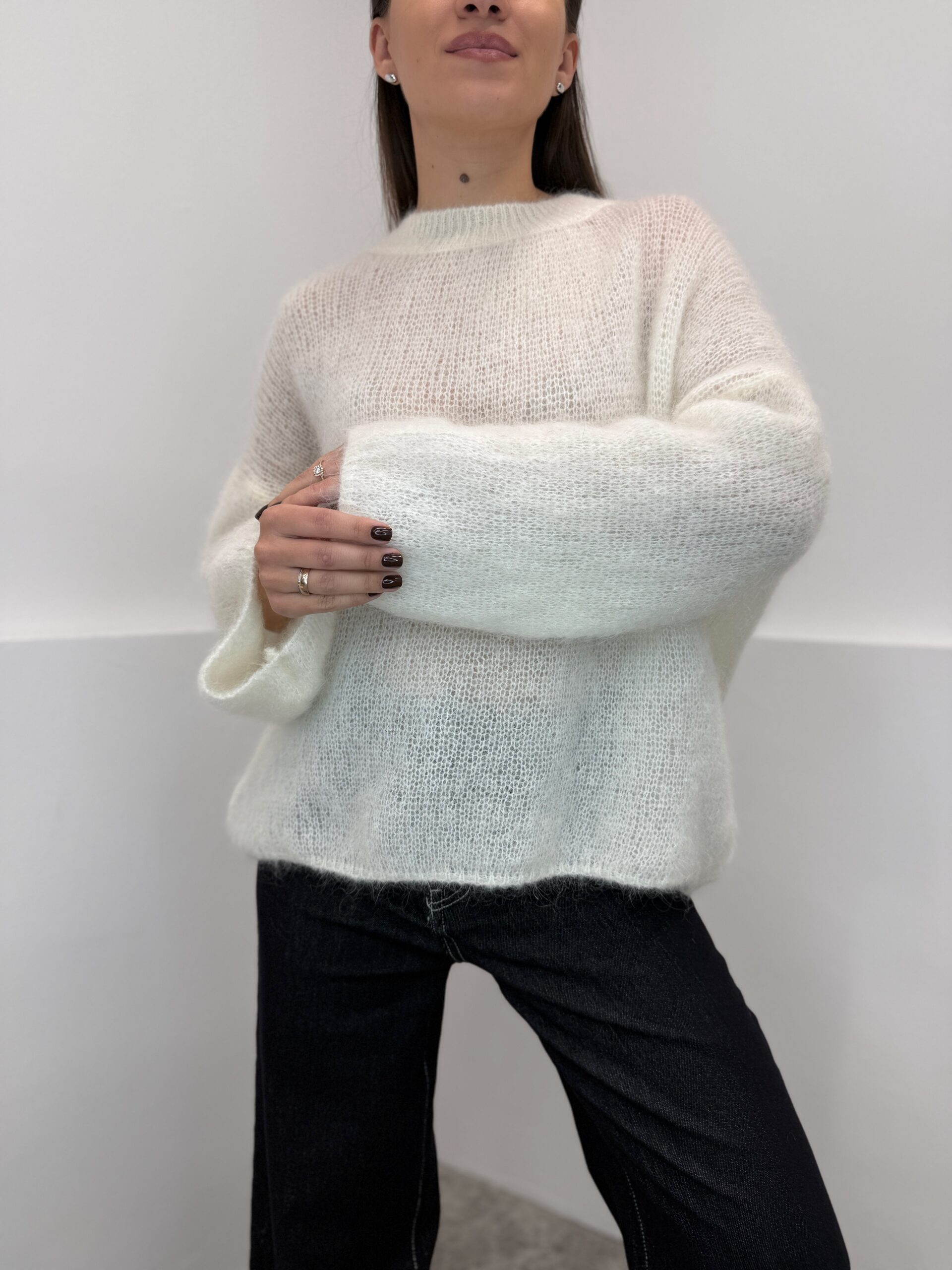 Baltos spalvos megztinis 80% Kid Mohair - Image 2