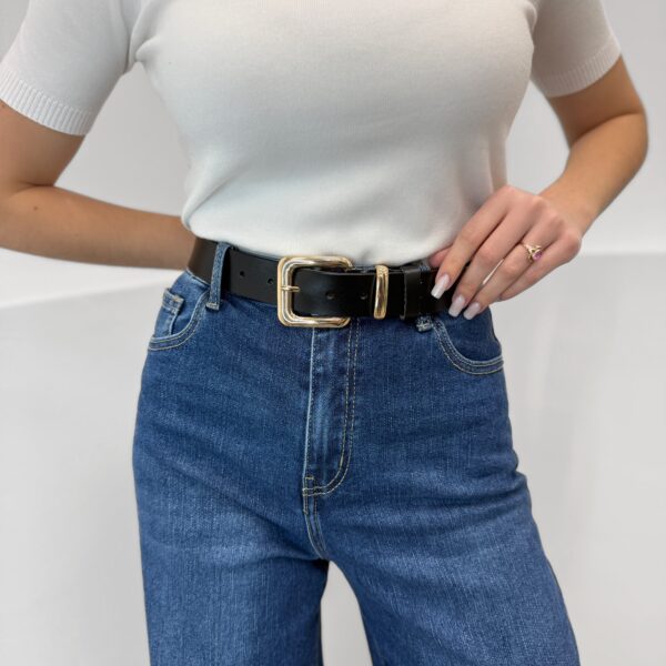 Natūralios odos juodas diržas aukso spalvos sagtis LOIA