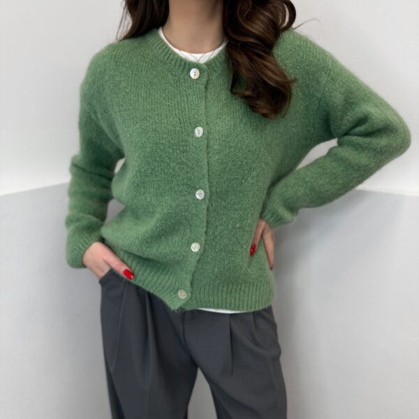 Susagstomas megztinis su mohera ir vilna Green